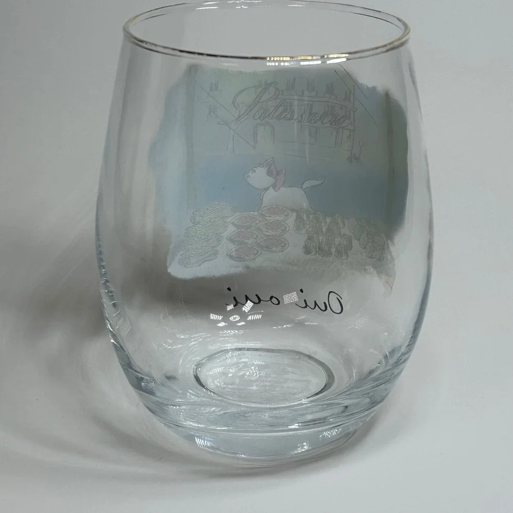 Disney Aristocats Marie Paris Tumbler Wine Glass Gold Rim Parisian‎ Patisserie